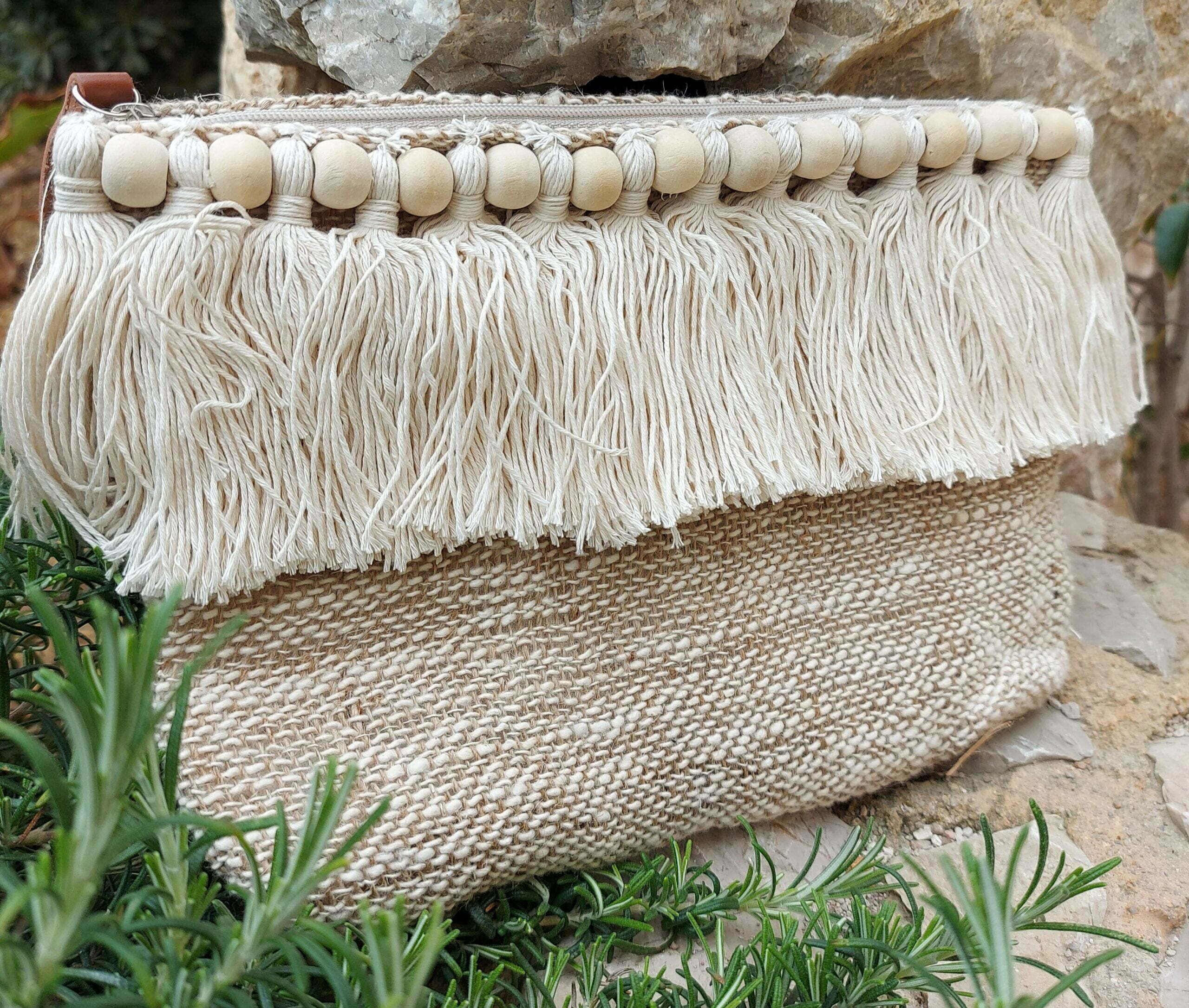 Cotton Handbag with wooden beads