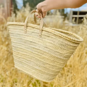 Basket with Short Leather Handle - Sturdy Palm Basket