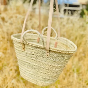Sturdy Palm Basket with Leather Details