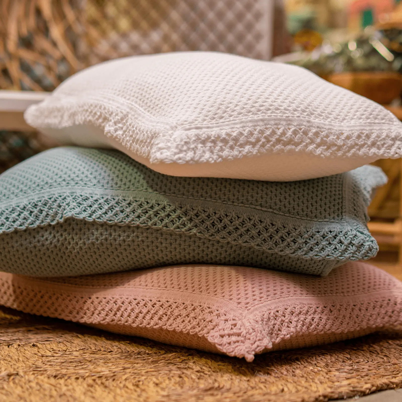 Aria Cushion Cover with Pink Lace