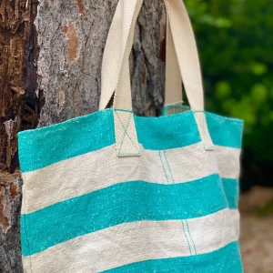 Tote Bag de Rayas Blancas y Turquesas