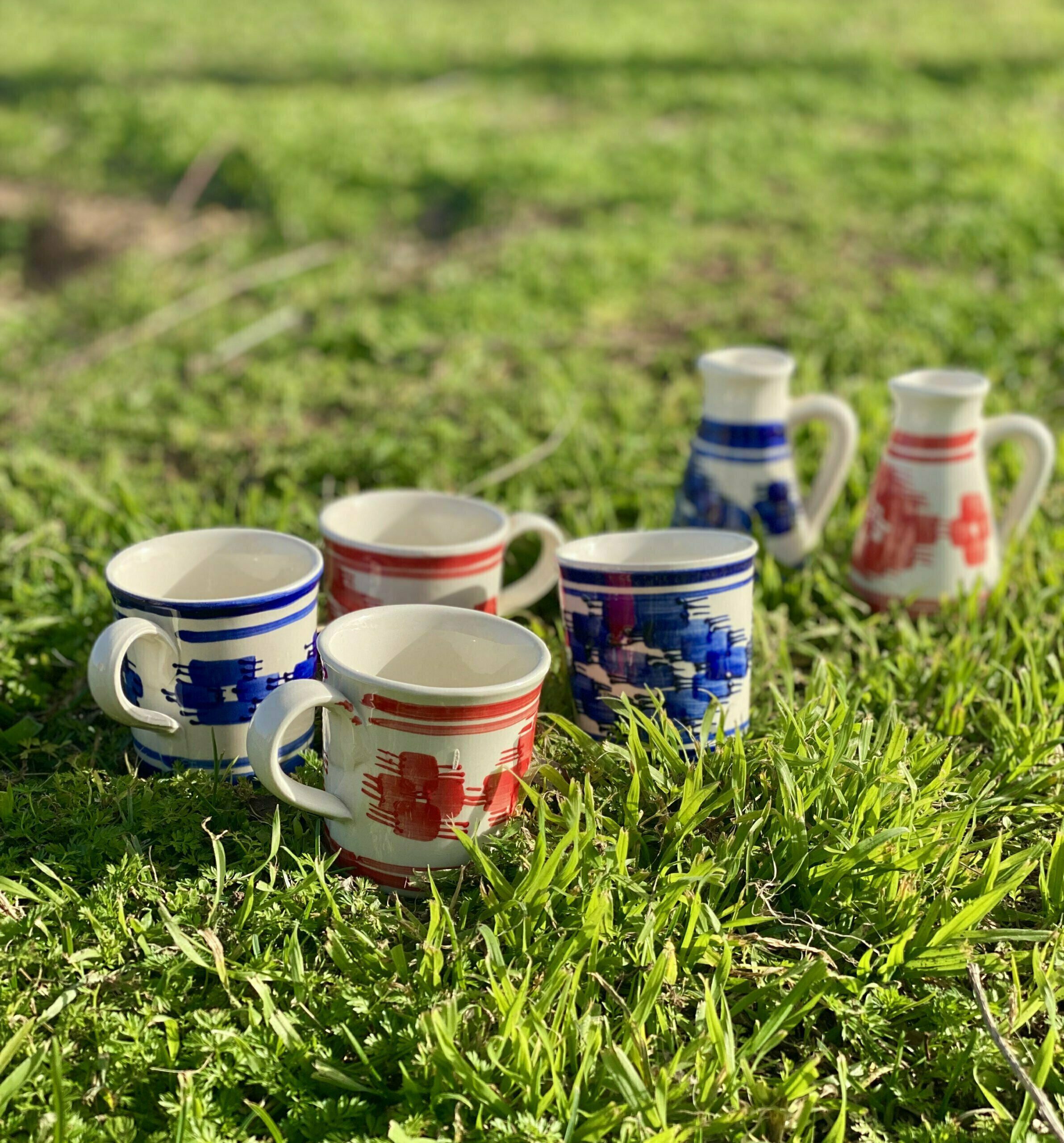 Handmade ceramic set (milk jug/2cups) blue llengos - Image 3