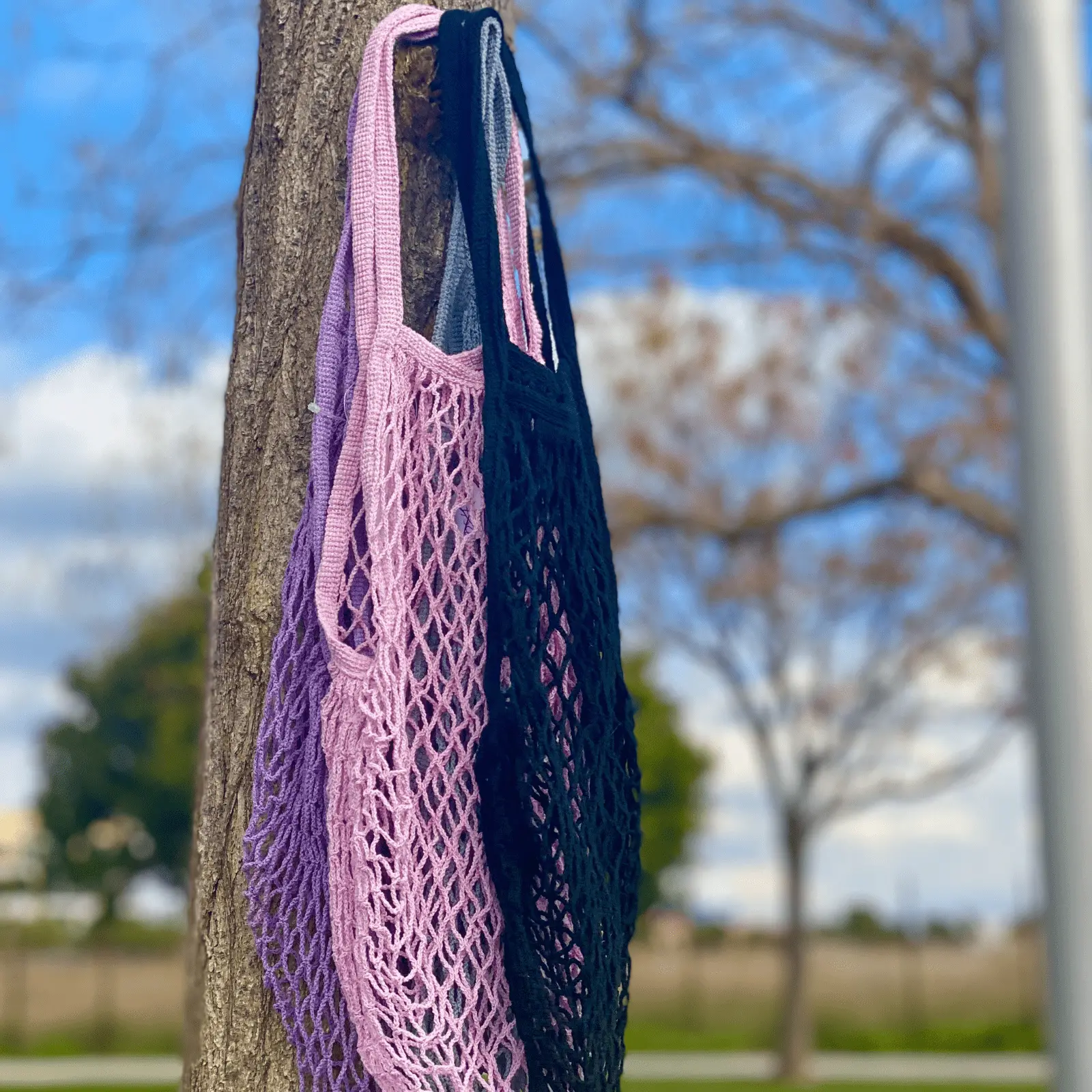 Black Two Handle Net Bag - Black Color - Image 6