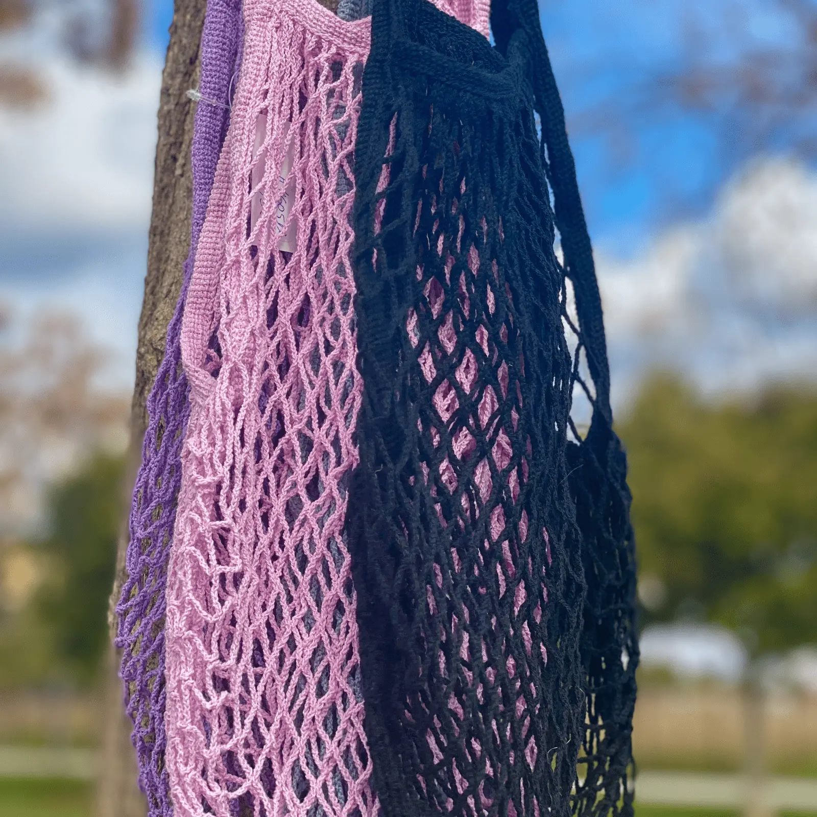Black Two Handle Net Bag - Black Color - Image 5