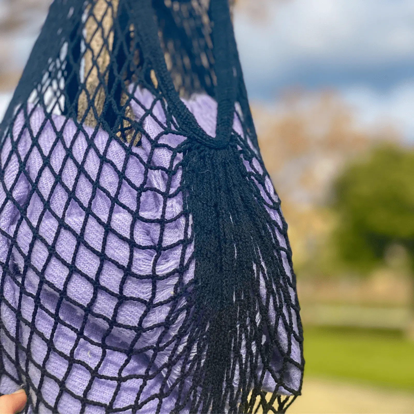 Black Two Handle Net Bag - Black Color - Image 3