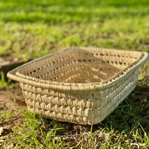 Rectangular natural cane basket with edging