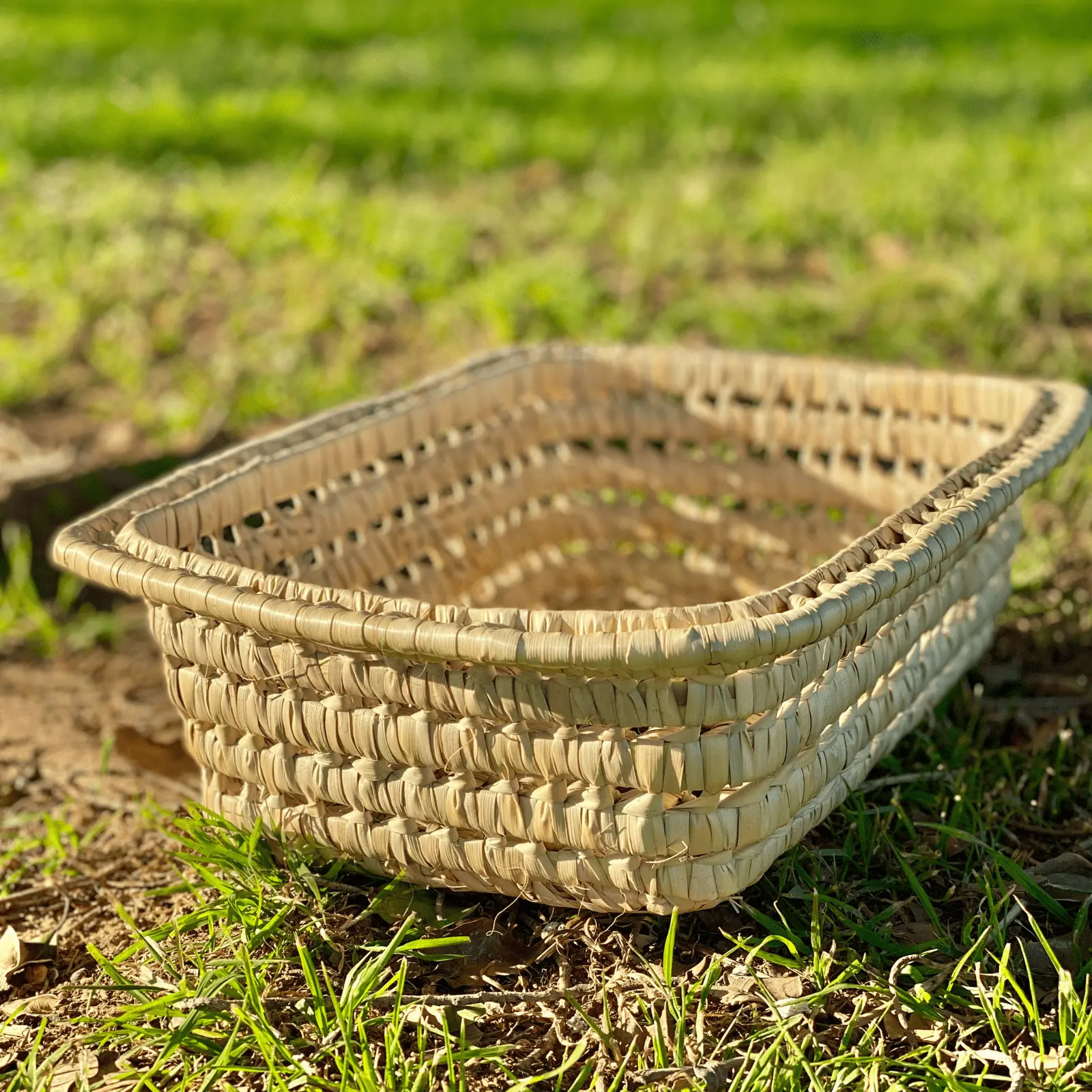 Rectangular natural cane basket with edging