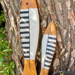 Decoración Colgante Pez de madera de rayas