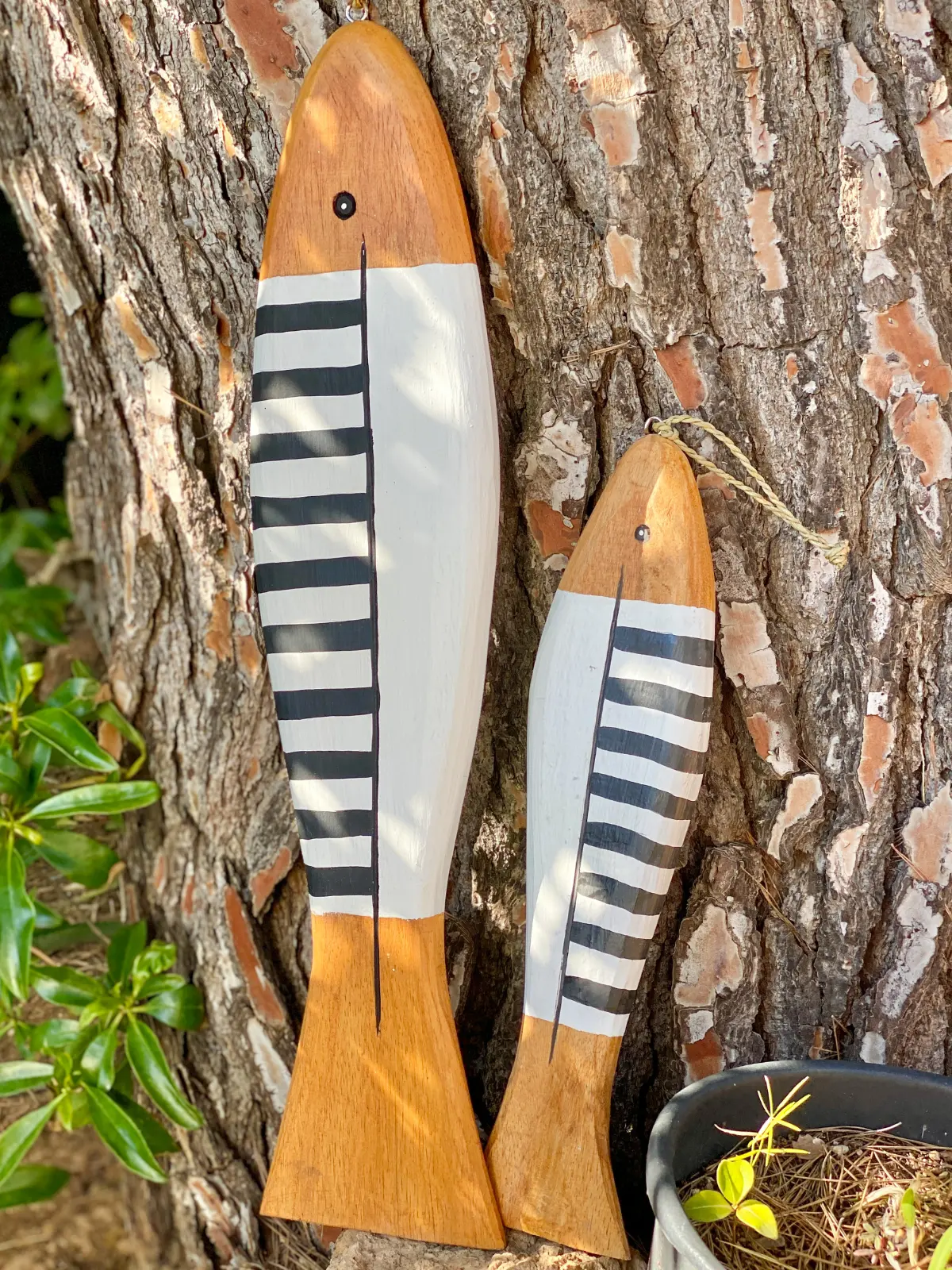 Decoración Colgante Pez de madera de rayas