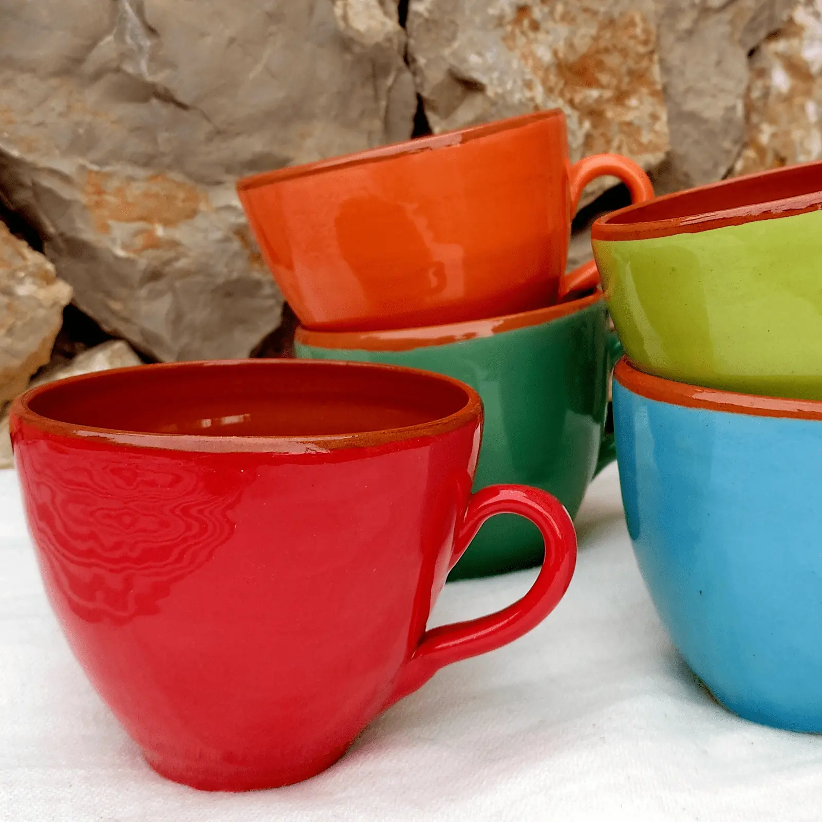 Handmade Clay Mug Coral Color - Image 3