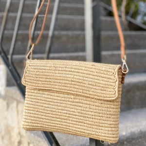 Handmade Reed Bag with Lid and Long Handle