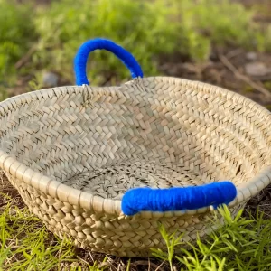 Handmade Palm Tray with Handles in Blue Color