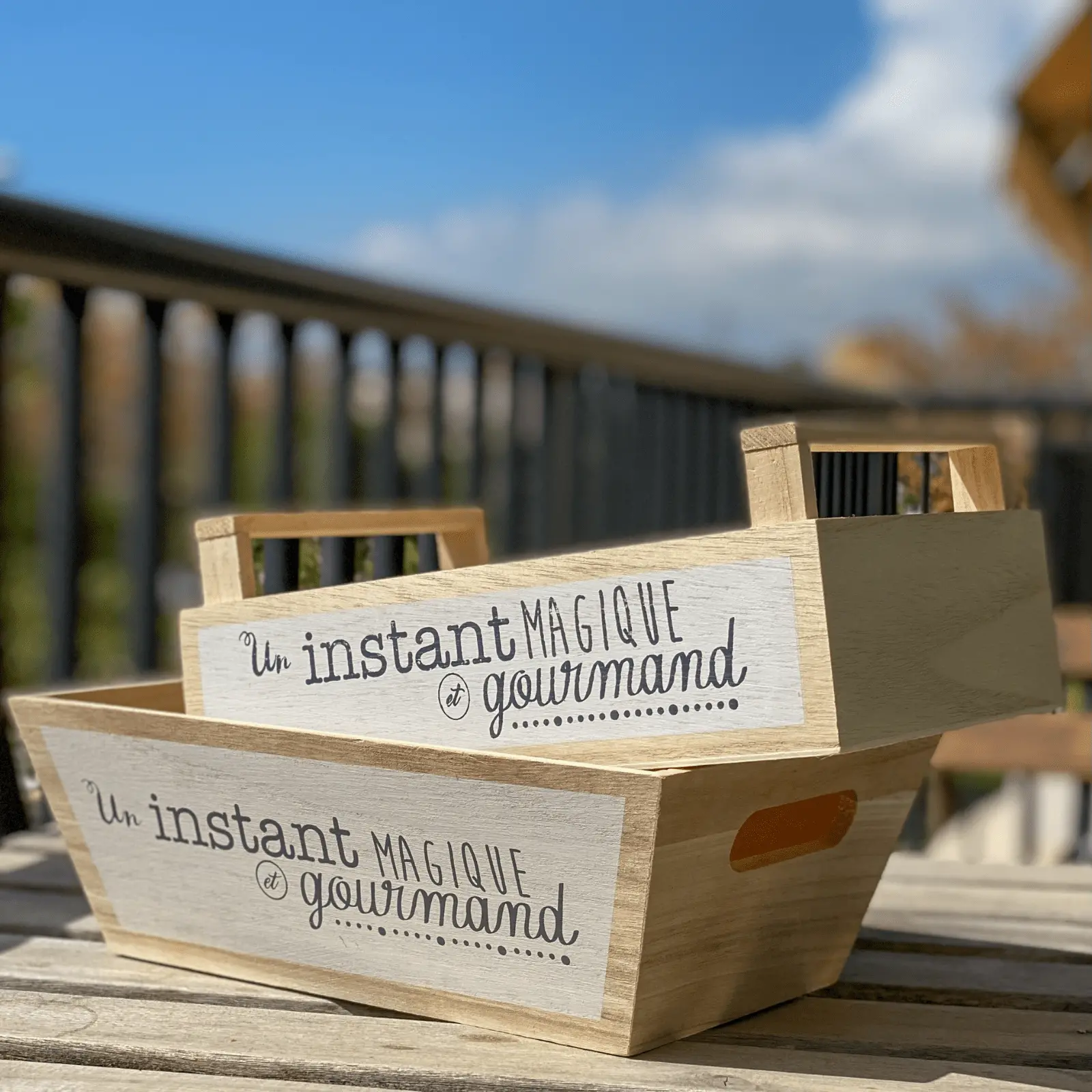 Caja de Madera Rectangular Blanca con Asas - Imagen 3