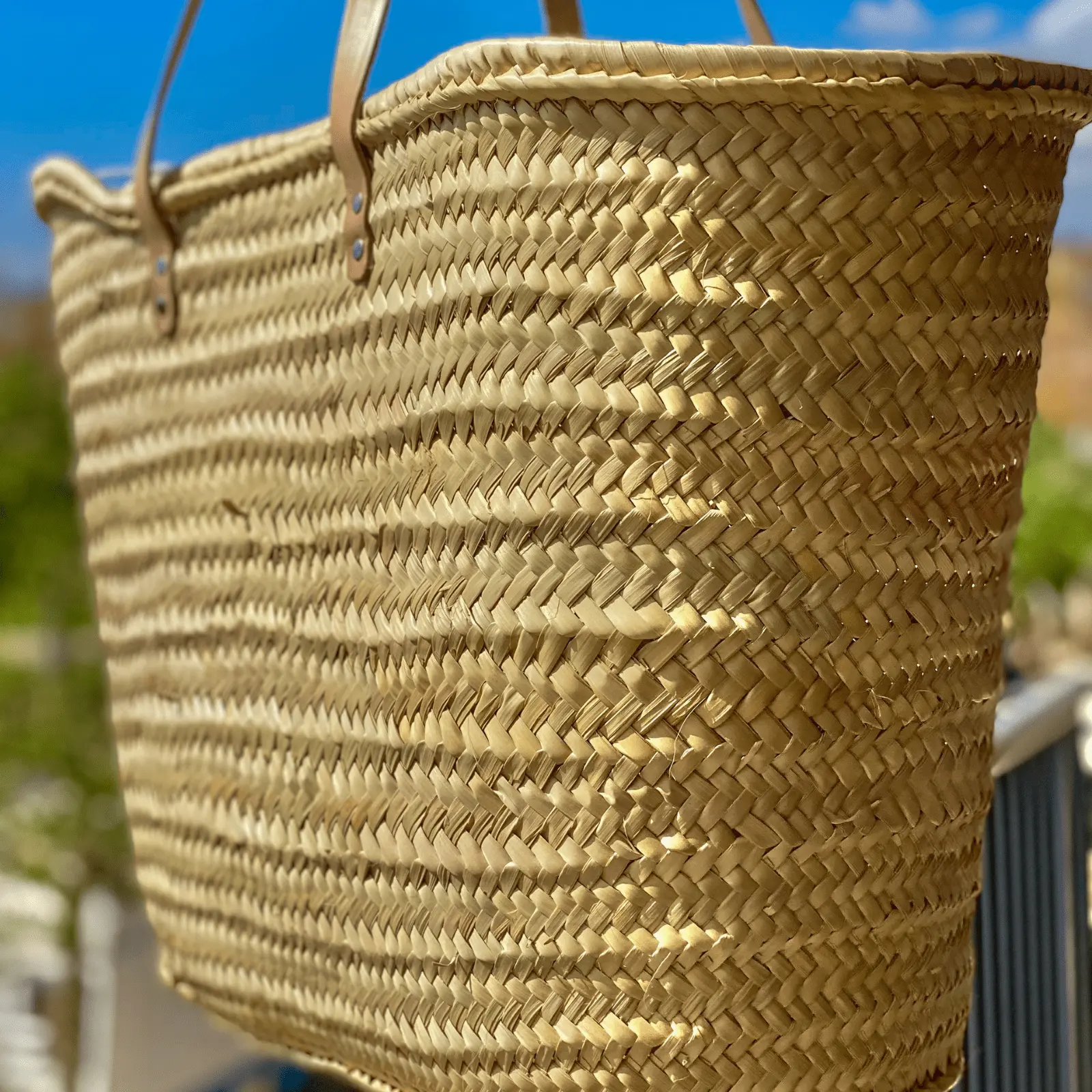 Boutelis Basket with Long Fine Leather Handle - Chic Style - Image 4