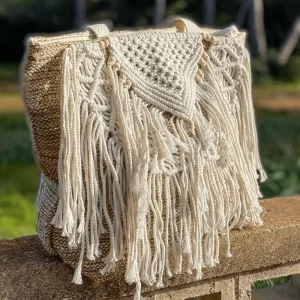 Tote bag made in Bali in cotton and macrame