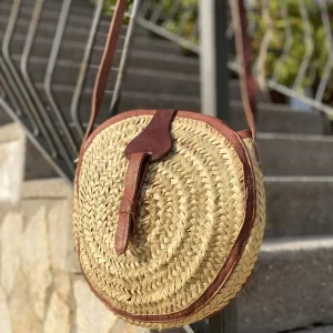 Round Palm Bag with Leather Flap