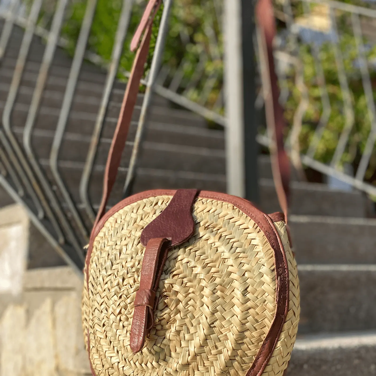 Round Palm Bag with Leather Flap - Image 2