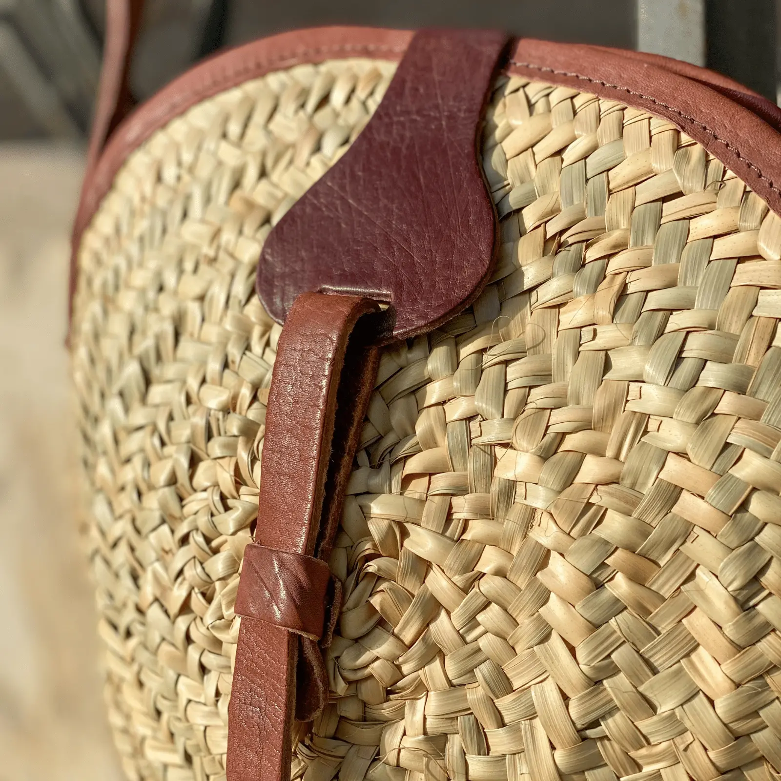 Round Palm Bag with Leather Flap - Image 3