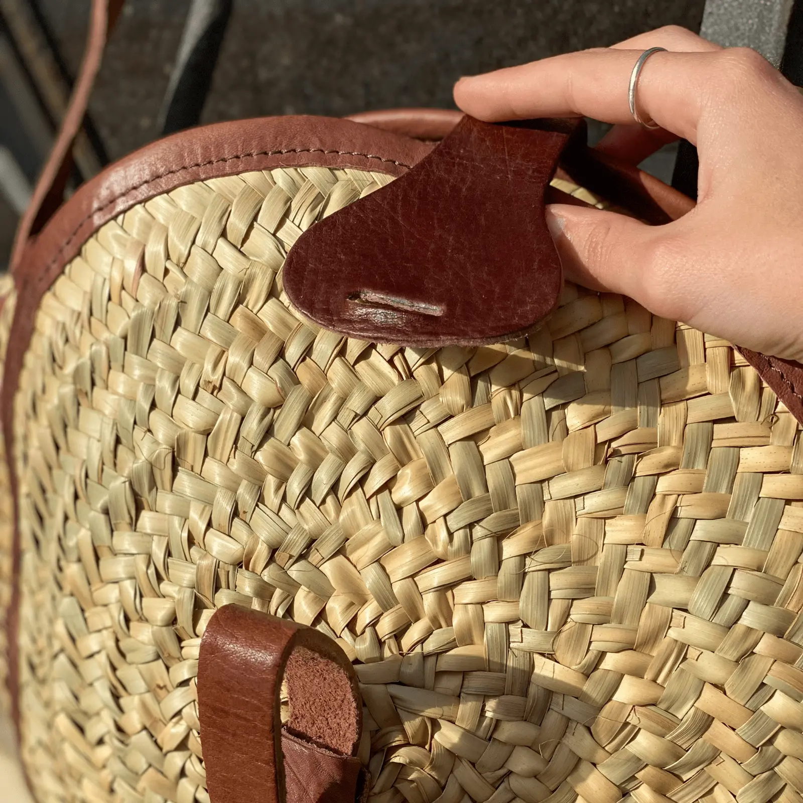 Round Palm Bag with Leather Flap - Image 4