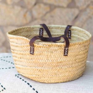 Round Basket 35x38cm with short leather handles