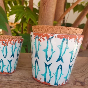 Vela Cerámica con Dibujos de Peces en Color Jade