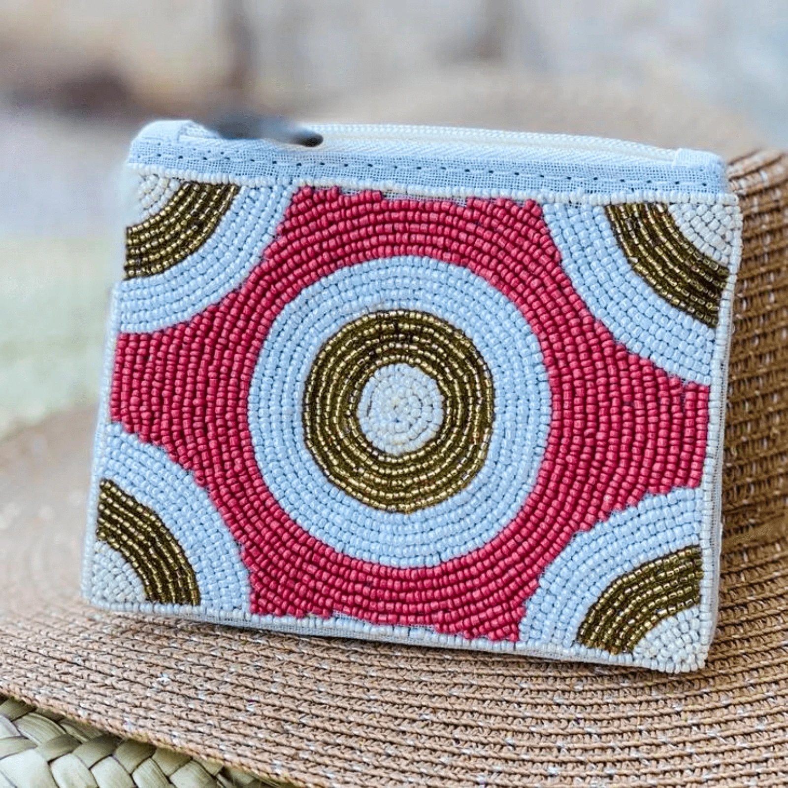 Terracotta beaded zippered pouch