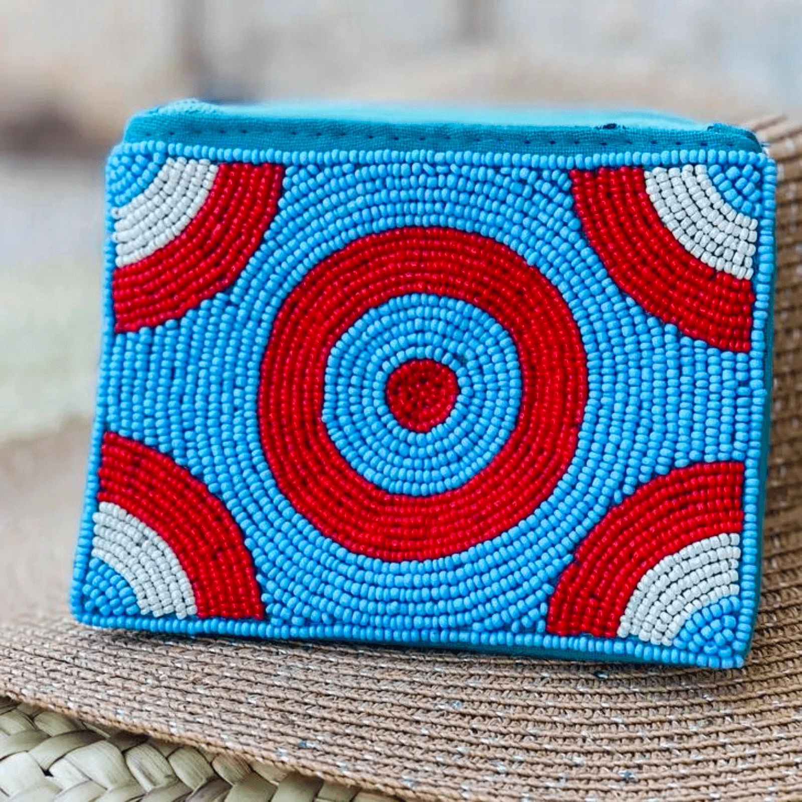 Turquoise beaded zippered wallet