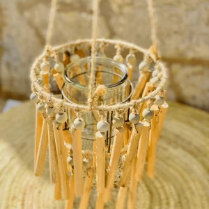 Decoración Natural móvil de Madera con Soporte para Vela