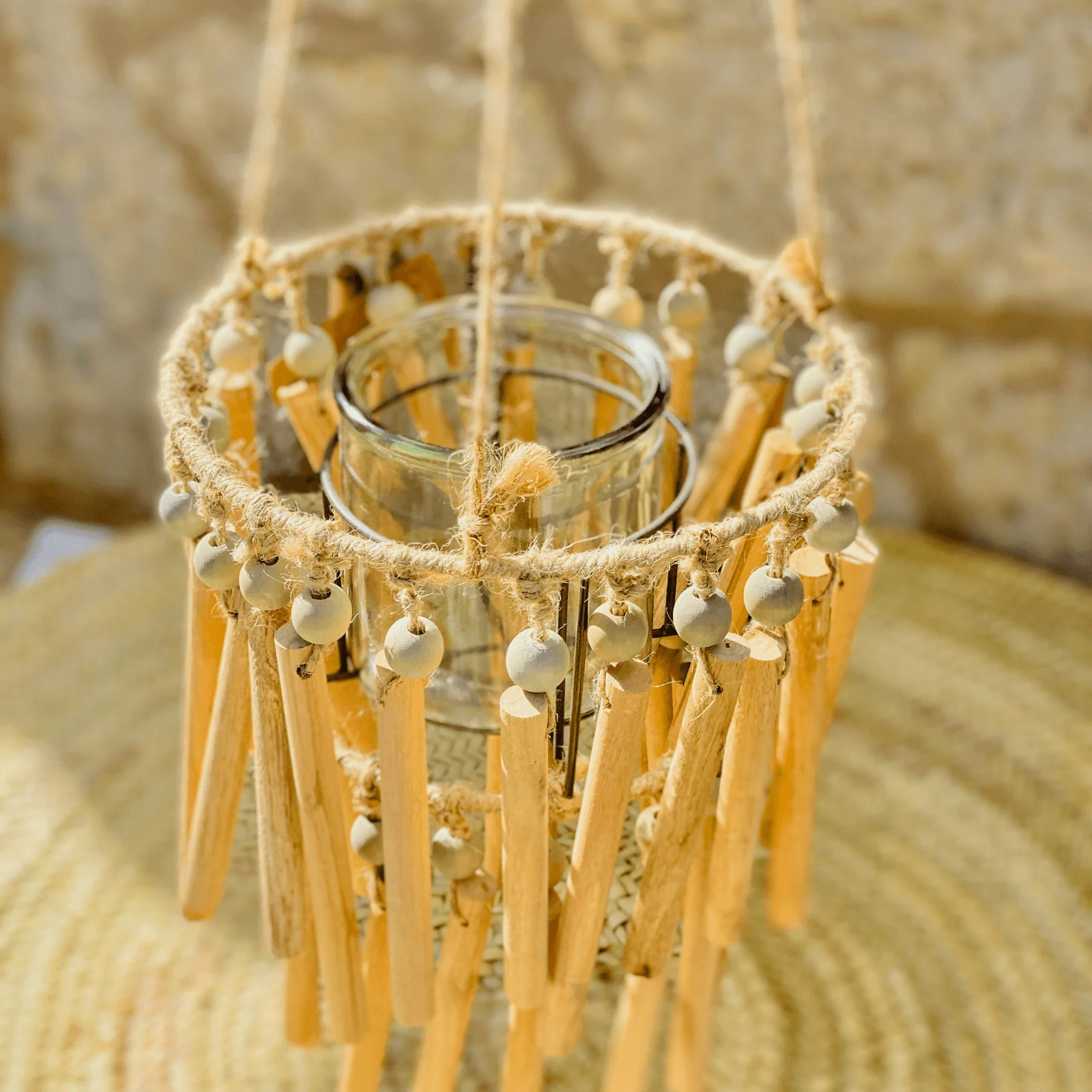 Mobile Wooden Natural Decoration with Candle Holder