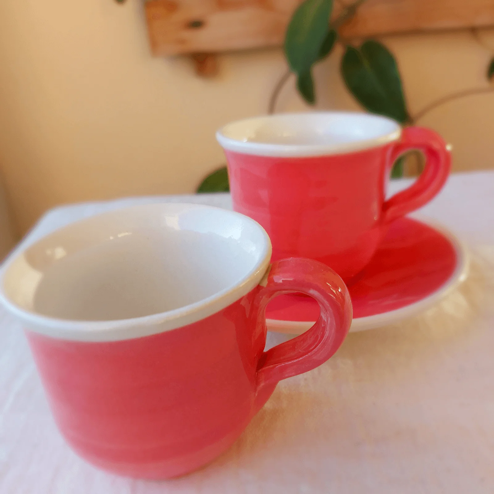 Juego de Café de Cerámica Artesanal - Color Coral - Imagen 4