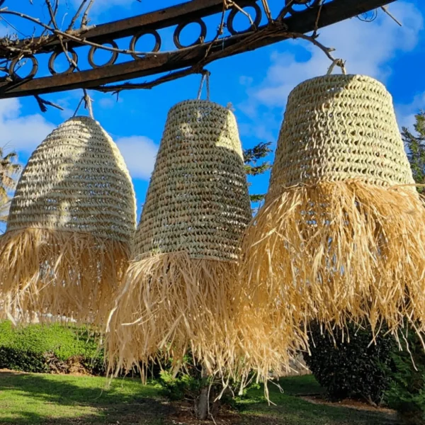 Round Raffia and Cane Lamp