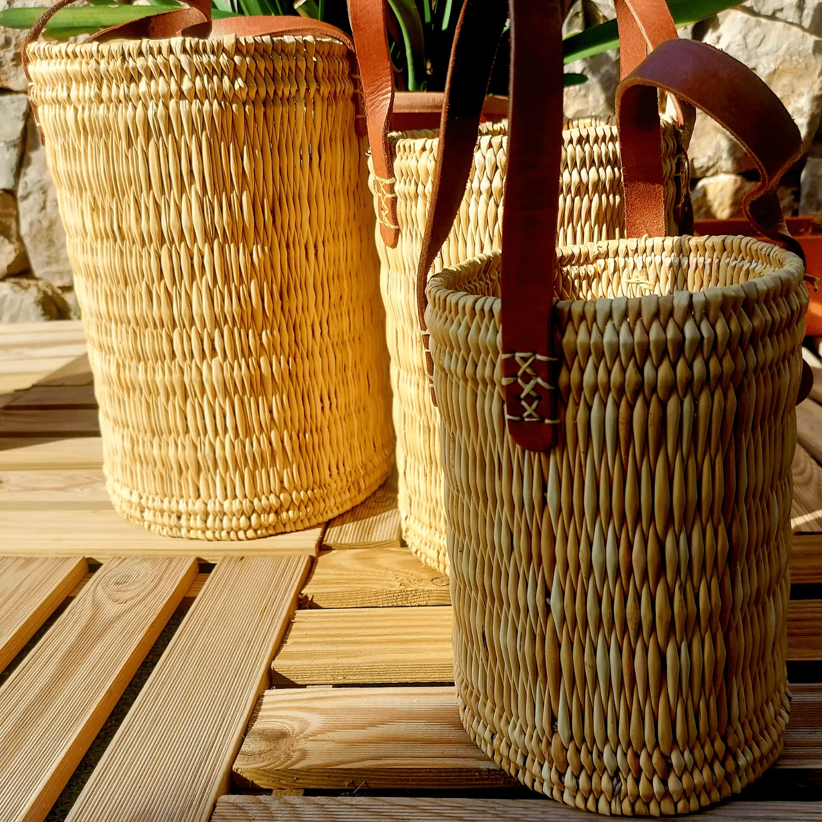 Round Reed Bag with Leather Handles - Image 6