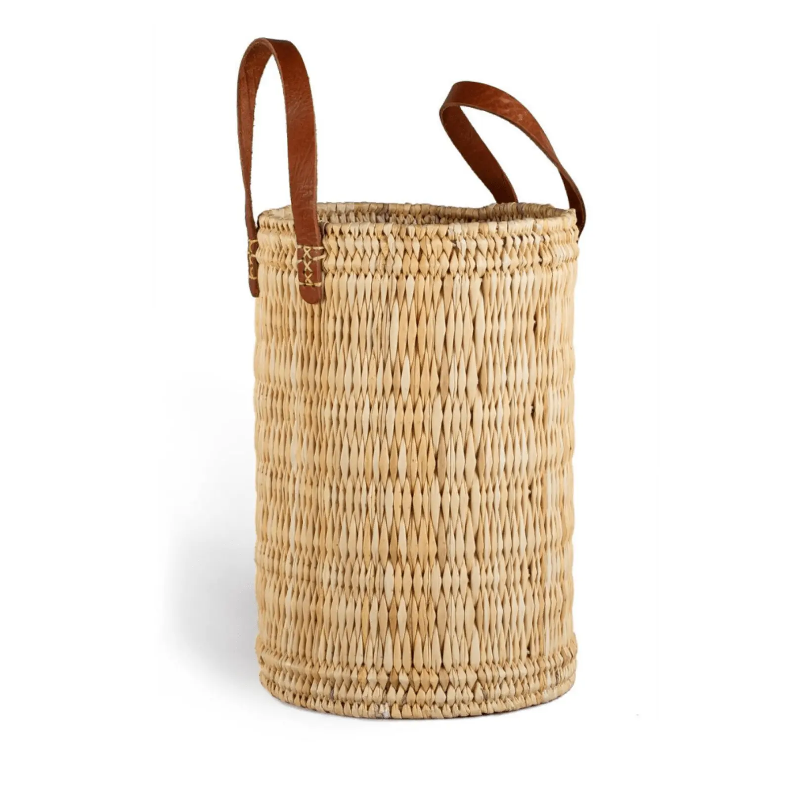 Round Reed Bag with Leather Handles - Image 9
