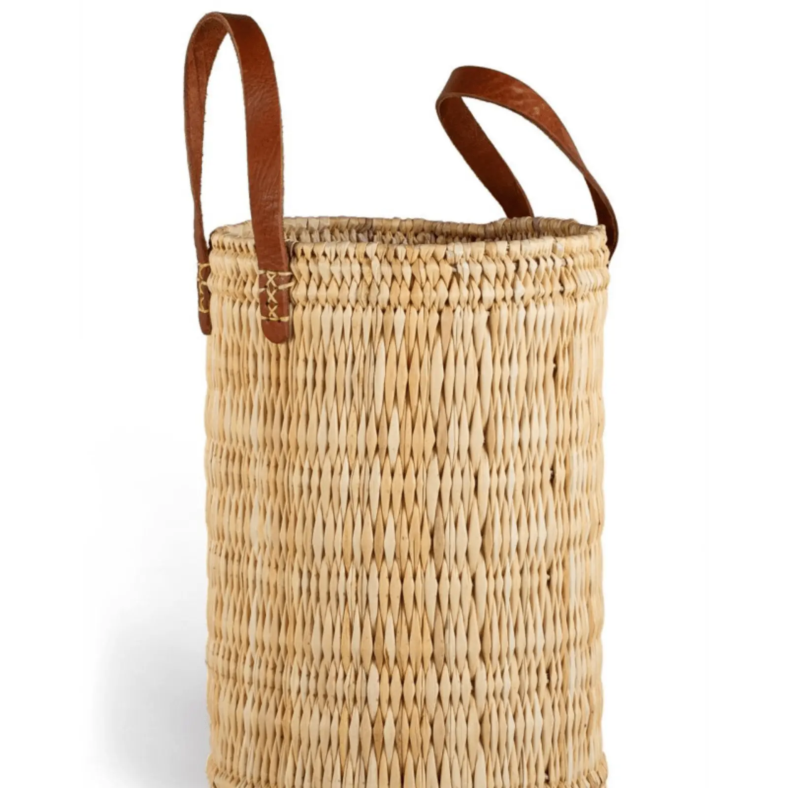 Round Reed Bag with Leather Handles - Image 10
