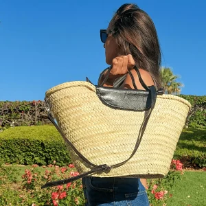 Basket with Double Adjustable Leather Handle