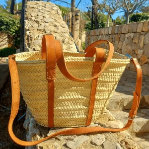 Basket bag with Double Leather Handle