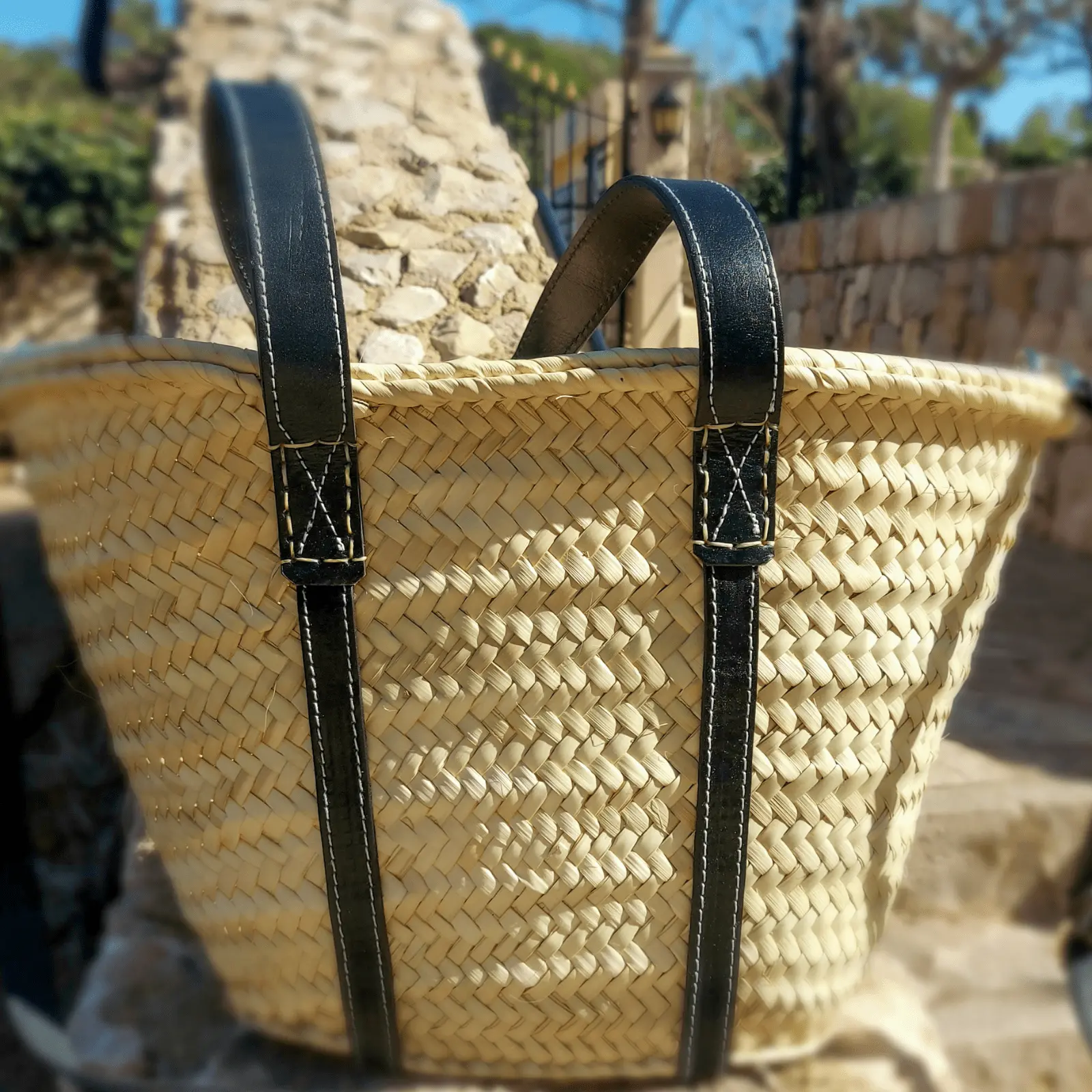 Basket bag with Double Leather Handle - Image 9
