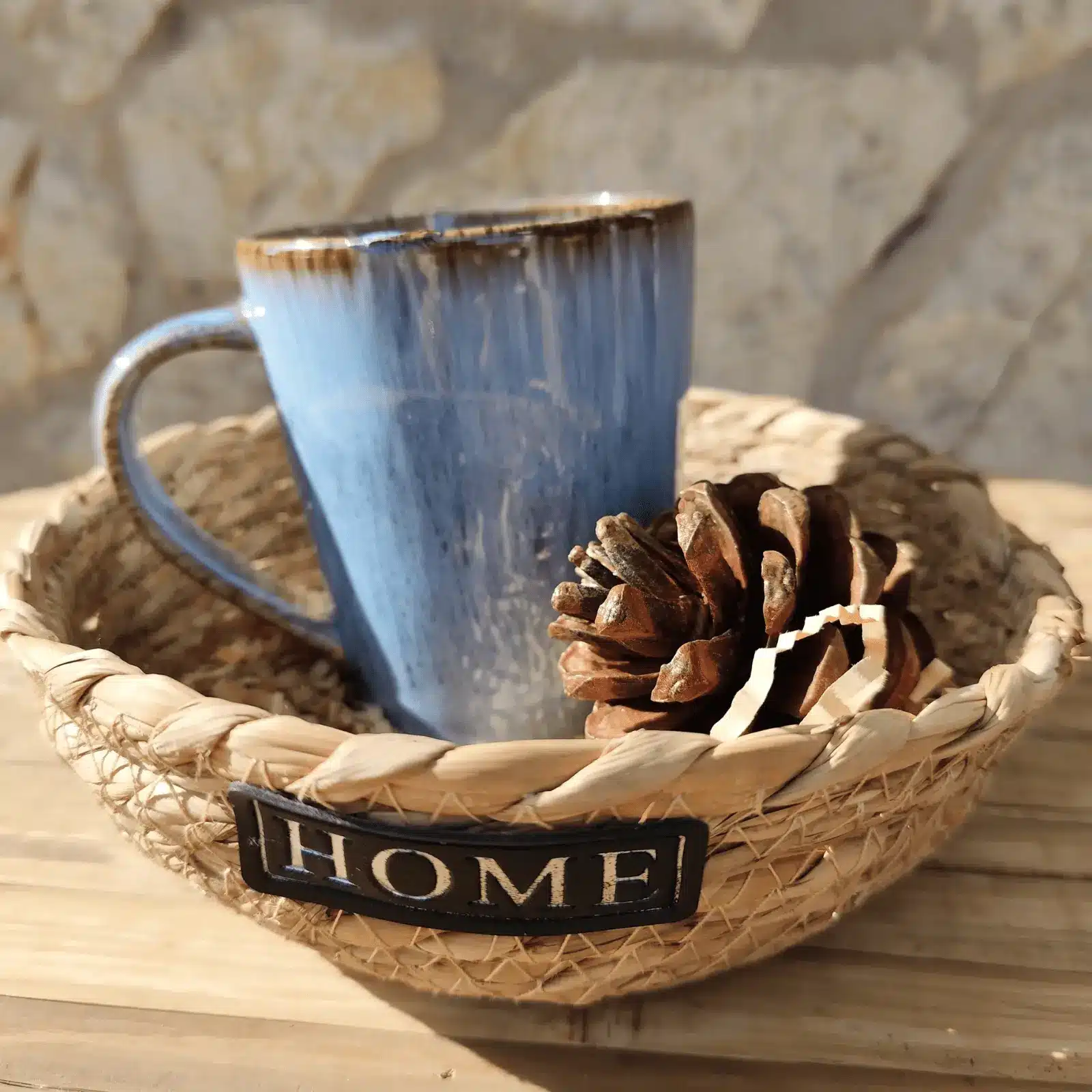 Cesta de Seagrass con Taza Grande en Color Gris Azulado
