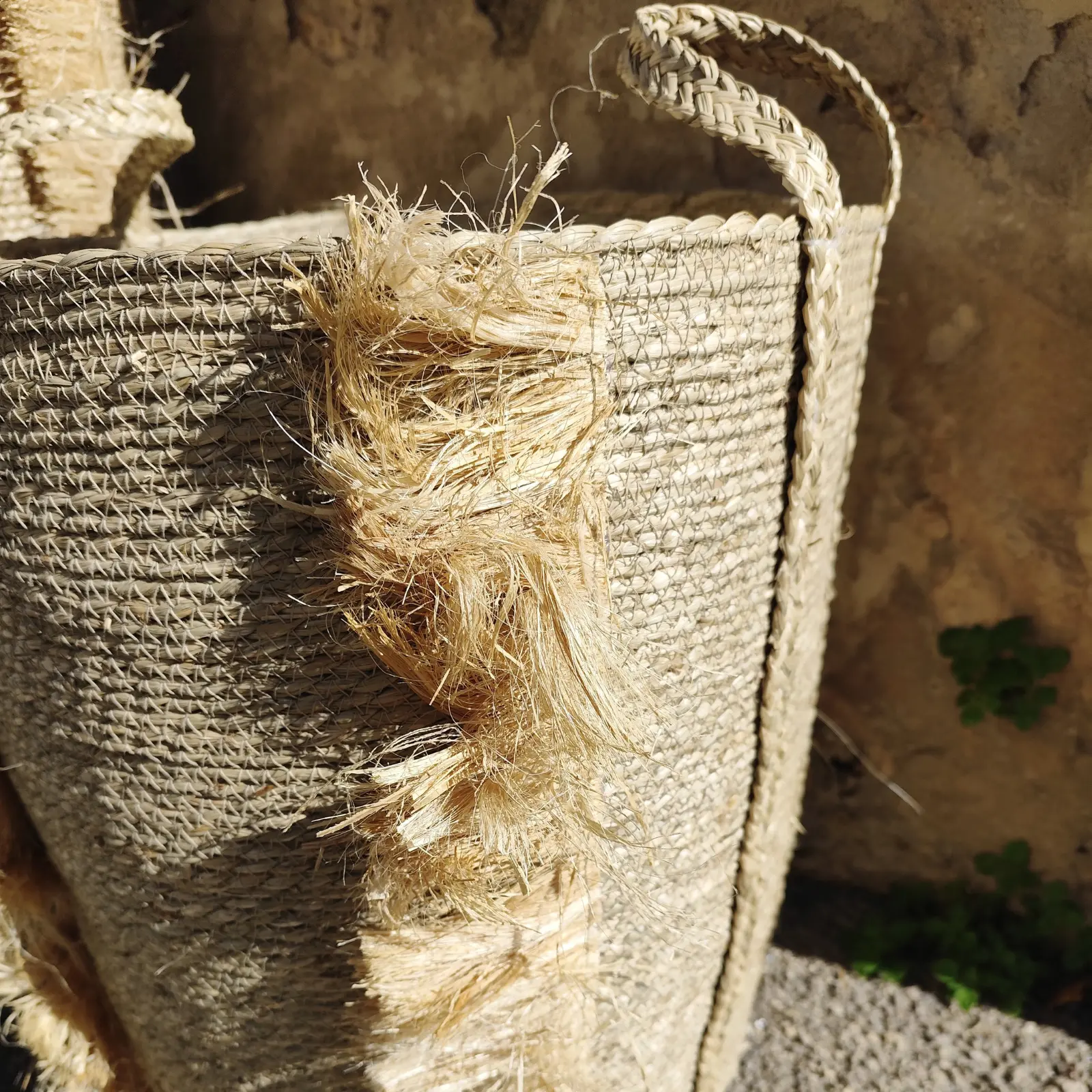 Seagrass Basket with Raffia Fringes - Image 3