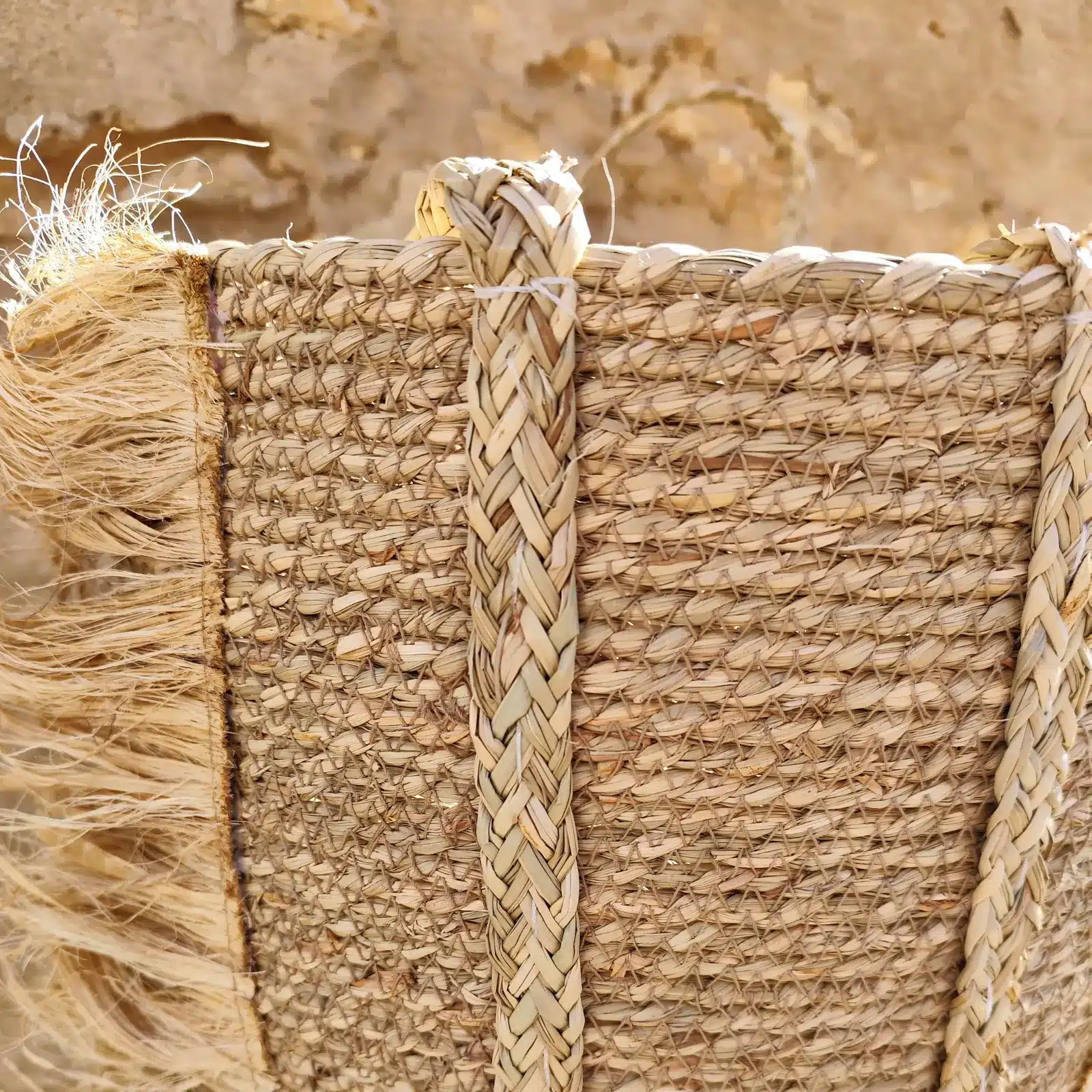 Seagrass Basket with Raffia Fringes - Image 4