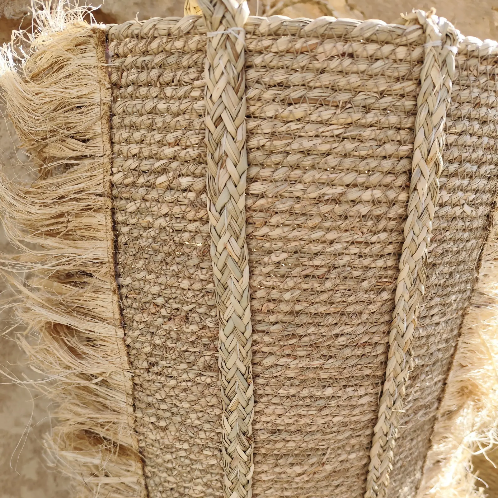 Seagrass Basket with Raffia Fringes - Image 5