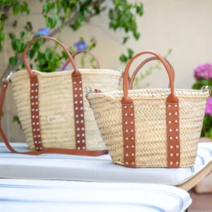 Palm Handbag with Studs and Double Handle - With Cotton Toiletry Bag