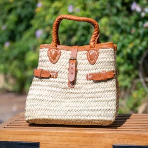 Rectangular Palm Bag with Leather Buckle and Closure