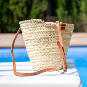 Round Basket with Leather Handle and Lining