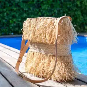Fringed Palm and Raffia Handbag - Shoulder Type