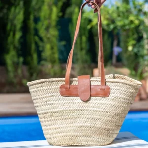 Lined Palm Bag with Flap, Magnet and Long Leather Handle