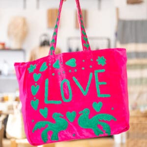 Tote Bag Velvet Bordado fucsia verdes