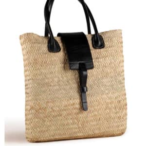 Bolso palma rectangular con solapa de piel negra 37 × 37 cm