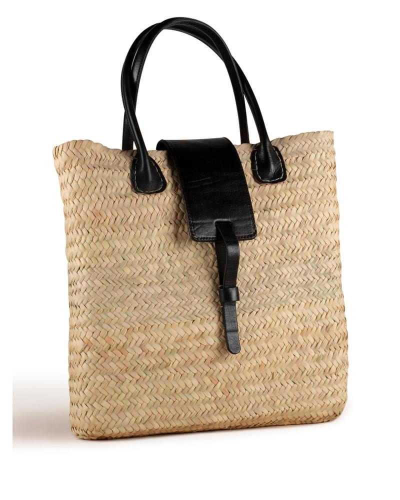 Bolso palma rectangular con solapa de piel negra 37 × 37 cm